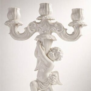 Elegant White Ceramic Cherub - 1960s Angel Candelabra